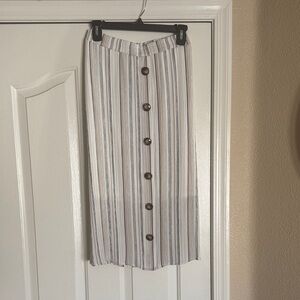 Elegant Striped Button-Front Midi Skirt